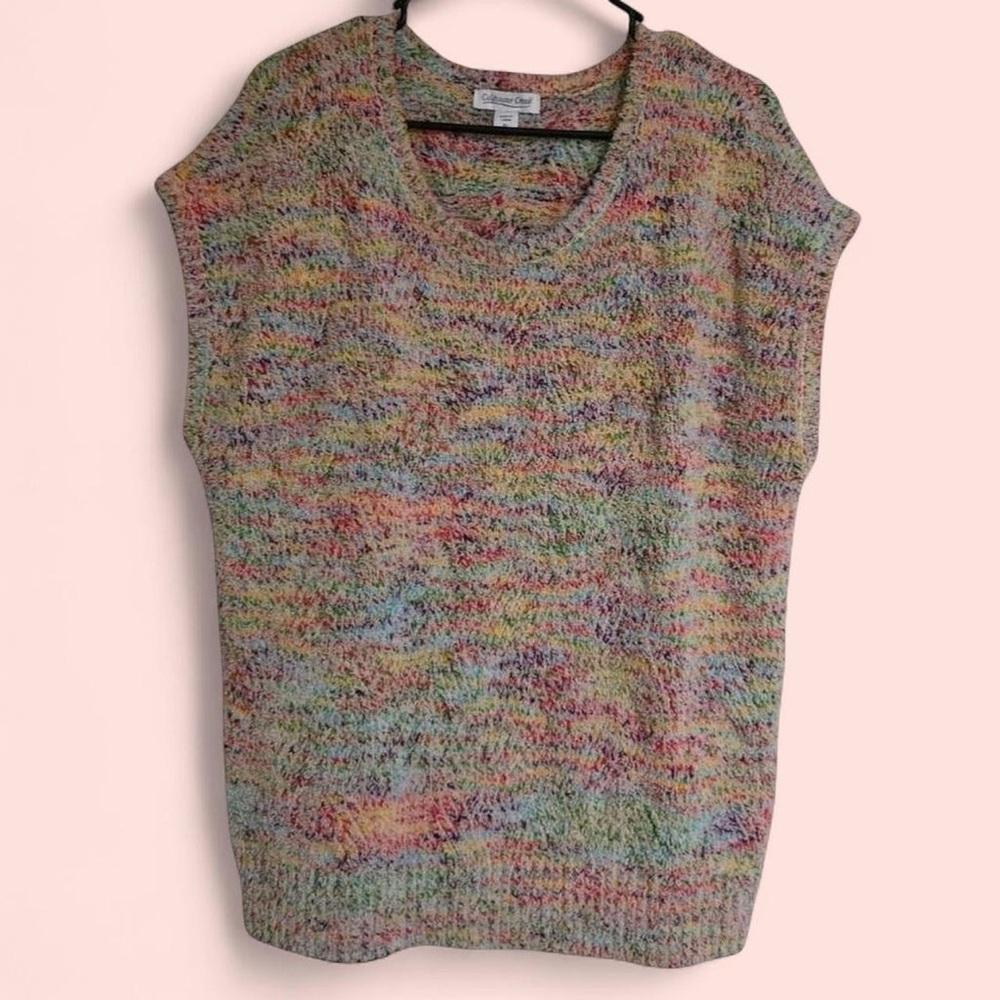 Women's Coldwater Creek Chenille Retro 70's Sleeveless Sweater Rainbow Blend PL